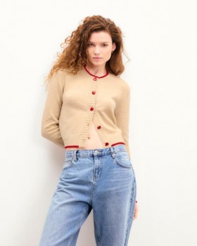 From Future Cardigan With Heart Buttons Heather Beige | Women Cashmere V-Neck Sweaters