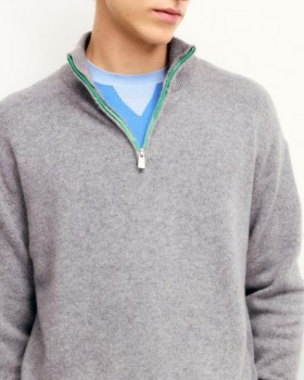 From Future Contrast Zip Quarter Zip Neck Sweater Dark Heather Gray | Men Quarter Zip Neck Sweaters