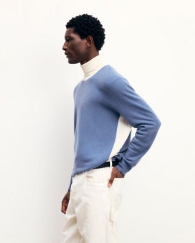 From Future Crewneck Sweater With Ribbed Stripes Storm Blue | Men Cashmere Crewneck Sweaters