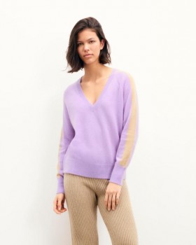 From Future Oversized V-Neck Sweater With Stripes And Light Sleeves Fantasy Lilac | Women Cashmere V-Neck Sweaters