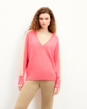 From Future Oversized V-Neck Sweater With Stripes And Light Sleeves Sunset Pink | Women Cashmere V-Neck Sweaters