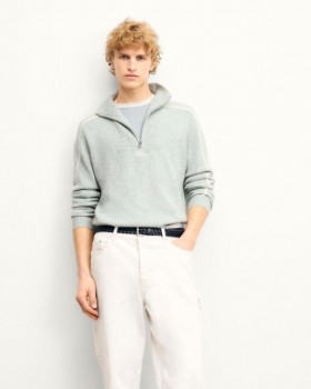 From Future Two-Tone Quarter Zip Neck Zipper Sweater Storm Green Mln | Men Quarter Zip Neck Sweaters