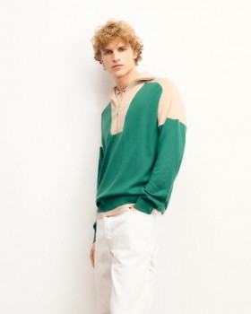 From Future Two-Tone Trucker Neck Sweater Ocean Green | Men Merino Wool Sweaters