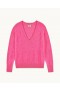  Suéter oversized com decote em V da Future, rosa elétrico, tamanho médio | Suéteres femininos de cashmere com decote em V