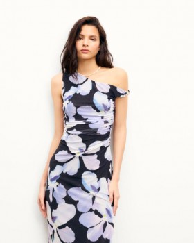 Vestido longo assimétrico preto orquídea da Future Brooklyn | Vestidos femininos