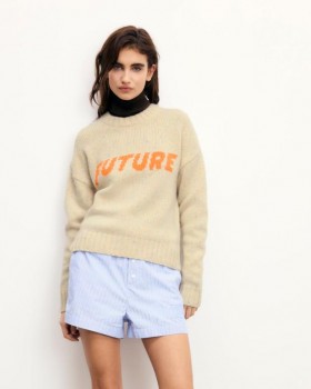  Suéter gola redonda Future Future na cor areia | Suéteres de cashmere com gola redonda para mulheres