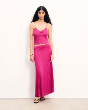  Da Future, saia longa Lurex rosa brilhante | Saias femininas