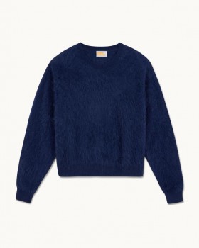  From Future Brushed Crewneck Sötétkék Pulóver | Női Kasmír Pulóverek