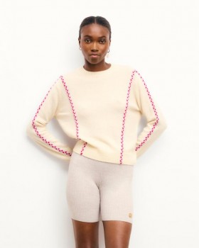  Geansaí Muineál Fíodraithe Bán ó Future | Geansaí Muineál Cashmere do Mhná