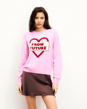  Geansaí Muineál Criúnna Heart From Future Bándearg Uachtarúil | Geansaí Muineál Criúnna Cashmere do Mhná