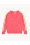  Maglione oversize con scollo a V, righe e maniche leggere di From Future, rosa tramonto | Maglioni con scollo a V in cashmere da donna