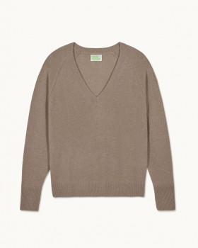Maglione oversize con scollo a V leggero Future, color talpa tropicale | Maglioni con scollo a V in cashmere da donna