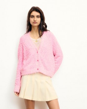  Cardigan corto in filato fantasia a contrasto From Future, colore rosa fantasia | Cardigan da donna