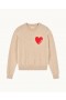  From Future Crewneck-genser med Future Heart-broderi i lyngbeige | Dame Kasjmirgensere med rund hals