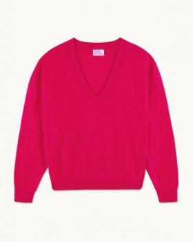  Sweter z dekoltem w serek z kolekcji Future Brushed Tropical Raspbe | Swetry damskie z kaszmiru z dekoltem w serek