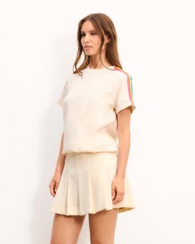  Tricou cu guler rotund și mâneci scurte, nisip, de la From Future | Cămăși, tricouri și topuri pentru femei