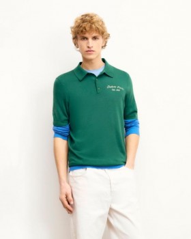  Pulover cu guler polo de la Future, verde ocean | Pulovere din lână merinos pentru bărbați