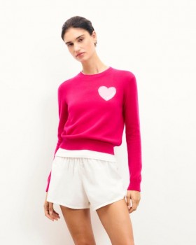  Sveter Future Crewneck s výšivkou Future Heart Tropical Raspbe | Dámske kašmírové svetre s okrúhlym výstrihom