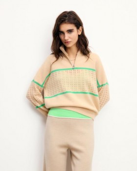  Från Future Crochet Quarter Dragkedja med Halsringning Ljusbeige | Damtröjor med Quarter Dragkedja