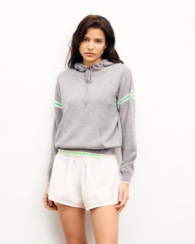  Future Çizgili Kollu Kapüşonlu Sweatshirt Koyu Gri | Kadın Yazlık Örgüler