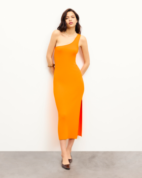 Vestido largo asimétrico naranja picante de Future | Vestidos de mujer