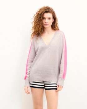  Suéter oversize de cuello en V con mangas ligeras de From Future, color gris jaspeado claro | Suéteres de cachemir con cuello en V para mujer