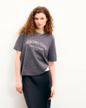  Crewneck-trøje fra Future Racing Club, trækulsgrå | Dame cashmere-trøjer med crewneck-krave