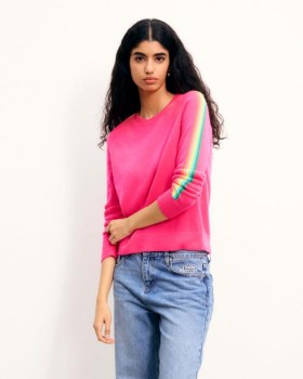 From Future Crewneck Sweater Med Flerfarvede Striber På Ærmerne Paradise Pink | Dame Sommerstrik