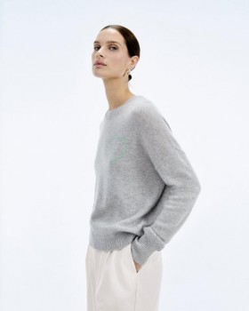  From Future Broderet Hjertetrøje med Rund Hals Lys Grå | Dame Cashmere Trøjer med Rund Hals