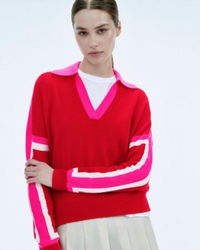  From Future Tricolor Polo Neck Sweater Perfect Red | Dame Cashmere V-hals Sweatere
