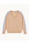  Van Future V-hals oversized trui met gestreepte mouwen, tropisch camel | Dames kasjmier V-hals truien