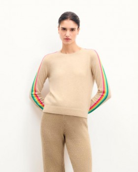  Van Future Crewneck Trui met Multicolor Strepen op de Mouwen Heather Beige | Dames Zomer Breisels