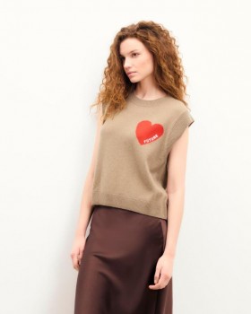  From Future Heart Mouwloze Trui Tropisch Taupe | Dames Zomer Breisels