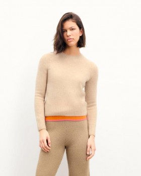 Van Future Korte Ronde Hals Trui Heather Beige | Dames Kasjmier Ronde Hals Truien