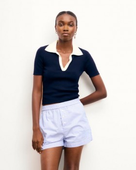  From Future Korte Mouw Tweekleurige Top Marineblauw | Dames Zomertruien