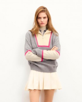 Future Crochet Quarter Zip Neck -neule, tummanharmaa | Naisten neljännesvetoketjulliset neuleet