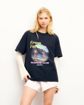  T-shirt à manches courtes et col rond From Future, noir délavé | Chemises, T-shirts et hauts pour femmes
