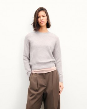 Pull col rond en cachemire à broderie cœur From Future, gris chiné clair | Pulls col rond en cachemire pour femme