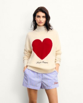  Pull col rond en cachemire blanc à broderie cœur From Future Future | Pulls col rond en cachemire pour femme