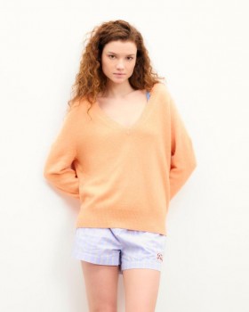 Pull oversize à col en V From Future Elctrc Orng Mln | Pulls en cachemire à col en V pour femmes