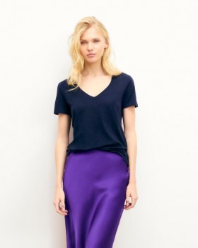  T-shirt à manches courtes et col en V bleu marine From Future | Chemises, T-shirts et hauts pour femmes