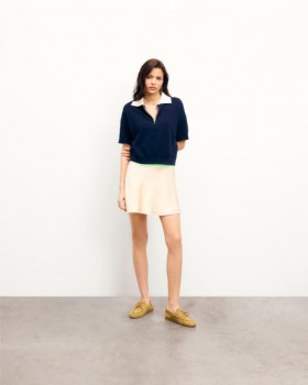  Pull col polo bicolore à manches courtes bleu marine de Future | Pulls col V en cachemire pour femme