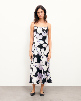  Von Future Gisele: Langes Trägerkleid in Schwarz-Orchidee | Damenkleider