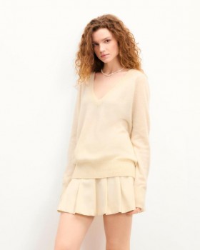  Oversized-Pullover mit V-Ausschnitt von Future, weiß | Kaschmirpullover mit V-Ausschnitt für Damen