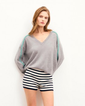 From Future V-Ausschnitt Pullover Dunkelgrau meliert | Kaschmirpullover mit V-Ausschnitt für Damen