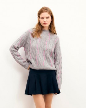  Πουλόβερ με πλέξη Cable Knit από την Future σε σκούρο γκρι χρώμα με νήμα σε αντίθεση | Γυναικεία πουλόβερ με πλέξη από κασμίρ