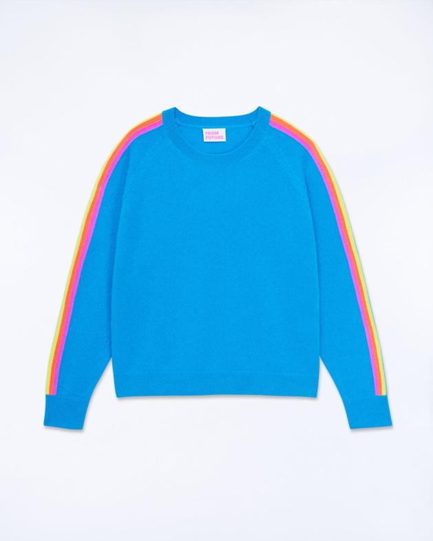 From Future Crewneck Sweater With Multicolored Stripes Tropical Blue | Women Cashmere Crewneck Sweaters